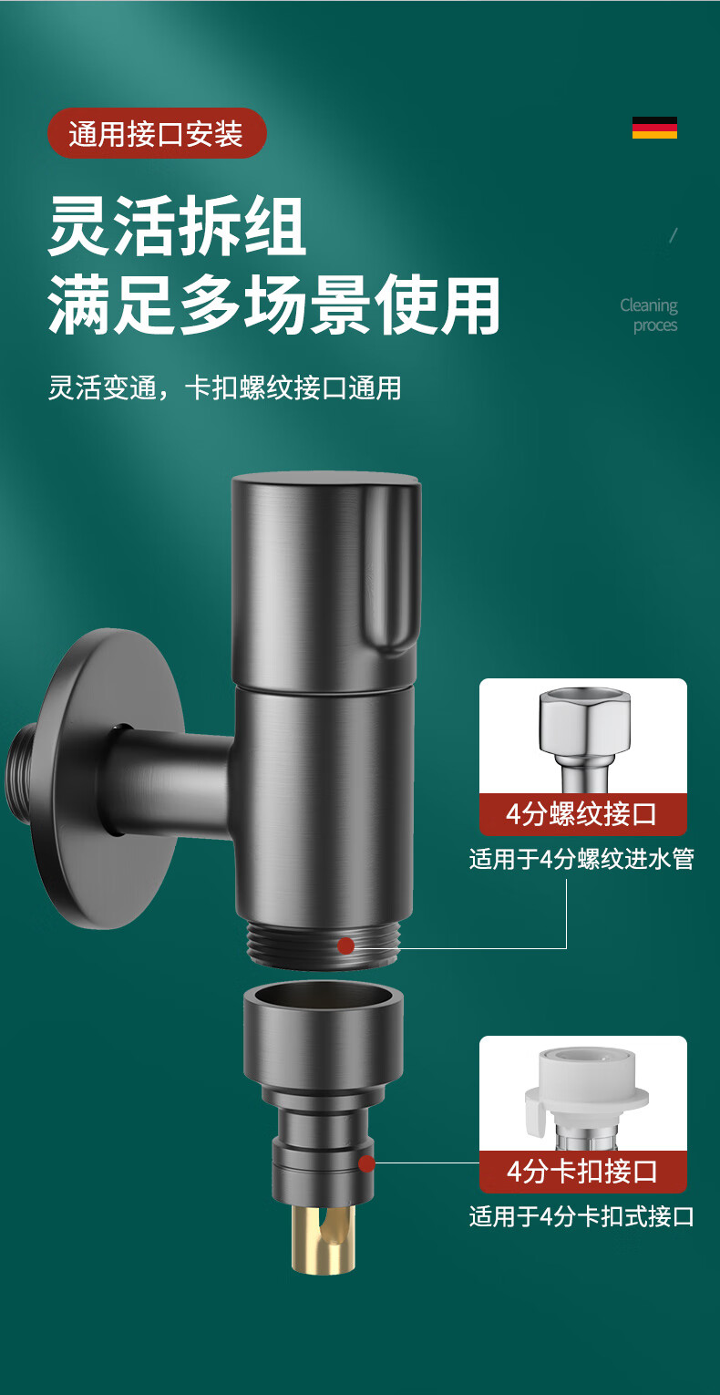 BSITN Angle Valve, Washing Machine Faucet Gun, Gray Anti-Slip Water Stopper, 1/2 Inch Single Cold Quick Open Spout B023 1