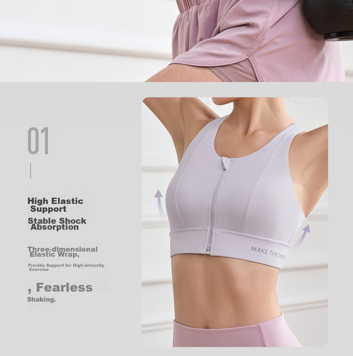 Keep Front Zipper Easy-To Sports Bra for Women, High-Intensity Shock-Absorbing Vest-Style Bra 12405 Oxygen Purple L 8