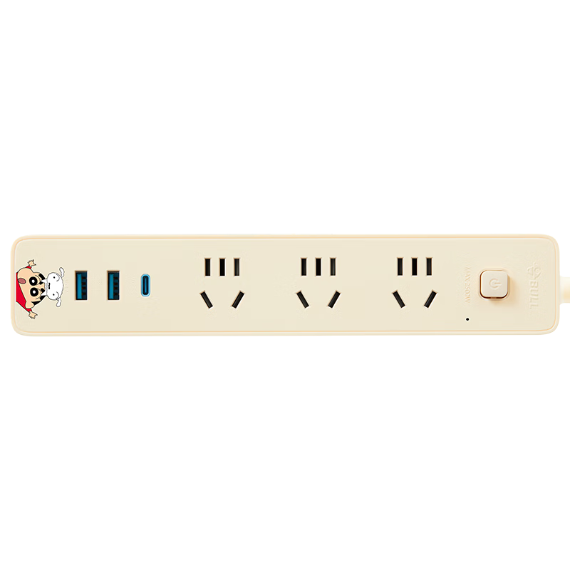 BULL New National Standard Socket IP Collaboration Crayon Shin-chan 20W PD Apple Fast Charging USB Power Strip 1C2A+3 Outlets 1.8m Total Control Switch