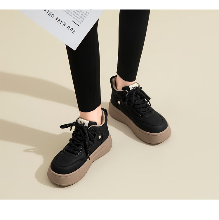 ZHR Cotton Shoes for Women, Winter Fleece-Lined Versatile High-Top Women's Shoes, Round Toe Thick-Soled Comfortable Casual Shoes for Women EJ38A Beige 39 14