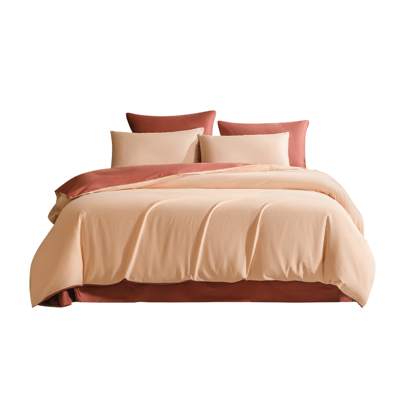 JD Original Italian Ceramic Brush Four-Piece Bedding Set, 60-Count Long-Staple Cotton Brushed A-Class 100% Pure Cotton Bed Sheet Duvet Cover Bedding for Winter Warmth Double Bed 1.8m Cinnamon Red