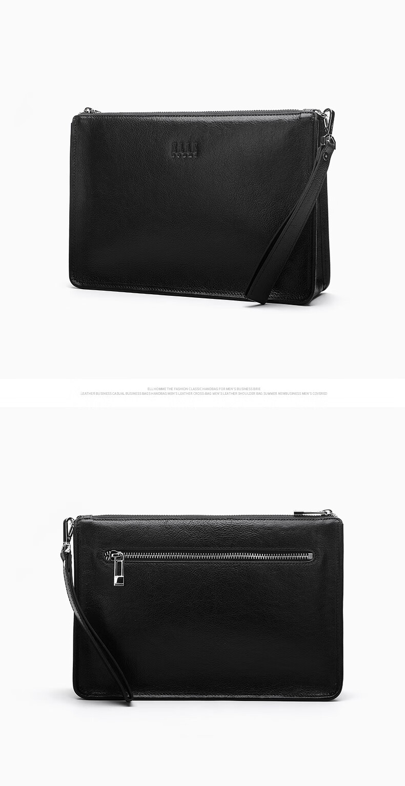 ELLE HOMME Men's Clutch Bag, High-Quality Top-Layer Leather Zipper Wallet, Large Capacity Handbag, Fashionable Men's Bag, 01850 Black, Birthday Gift for Boyfriend 7