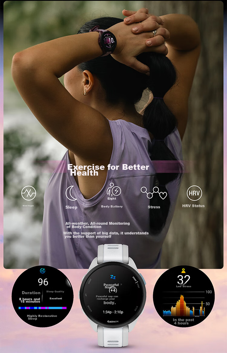 GARMIN Forerunner165 Heart Rate And Blood Oxygen Multi-GNSS Outdoor Sports Smartwatch, Music Version, Midnight Black 11