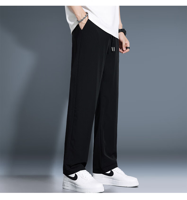 JEEP SPIRIT Men's Sports Pants, Summer Quick-Dry Casual Trousers, Comfortable Breathable Ice Silk Pants, Straight-Leg Pants for Men, Black 3XL 10