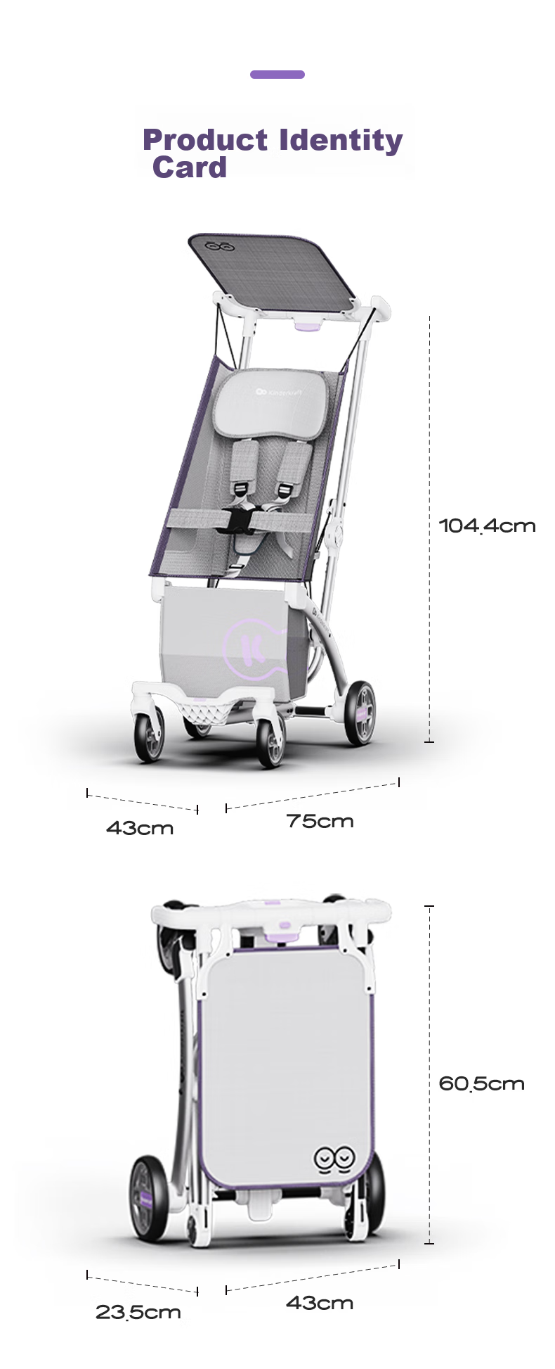 KinderKraft KK Pocket Stroller, Xiaohan Dou Walking Aid, Lightweight Stroller for Babies, Foldable And Compact Baby Carriage, Gray 19