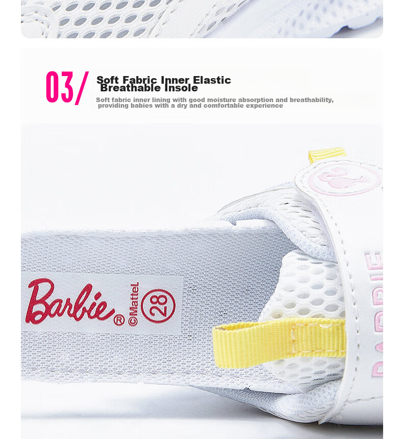 Barbie Children's Shoes, Summer Kids' Sneakers, Girls' Mesh Shoes, Breathable White Shoes DA6301, White, Size 33 8