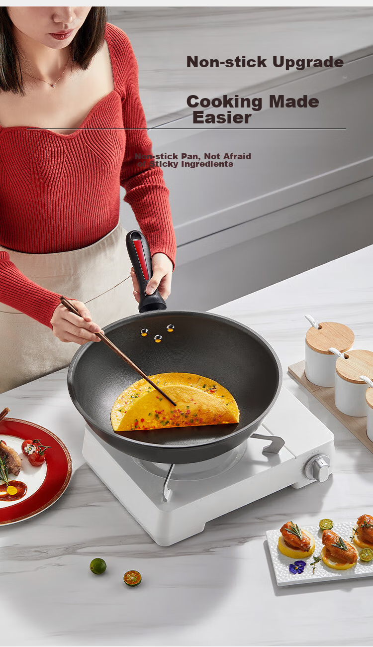 COOKER KING Non-Stick Wok 32cm Low-Smoke Flat-Bottom Frying Pan for Stir-Fry And Grilling, Compatible with Induction Cooker And Open Flame, Model WG15068 6