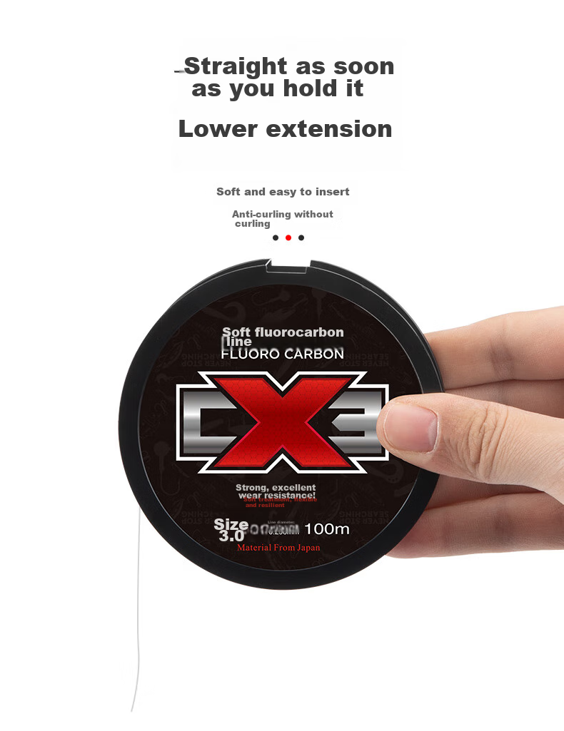Guowangliya Fishing Line, Carbon Fiber Leader Line, Sub-Line Softening Teflon Line, 100 Meters Main Line, Anti-Bite Wear-Resistant, Size 2.0 5