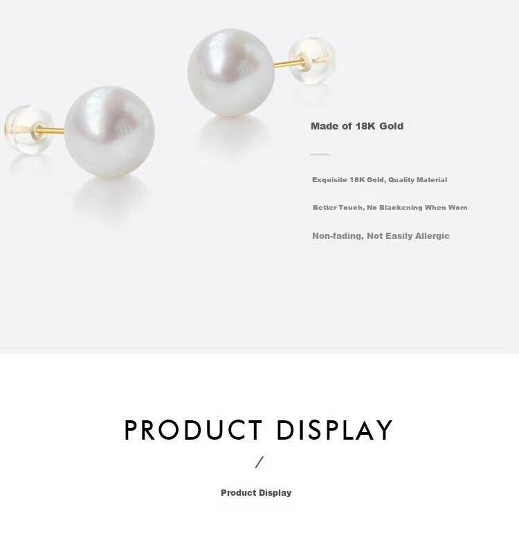 PearlQueen 18K Gold Freshwater Pearl Stud Earrings, Perfectly Round High-Quality Pearl Earrings for Women, Mother's Day Gift for Wife Or Girlfriend 8