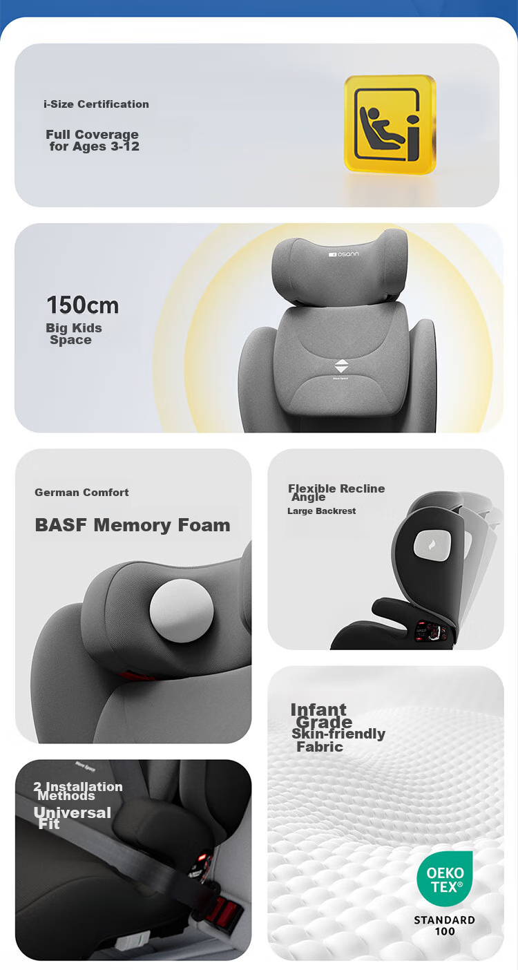 Osann LAX German Child Safety Car Seat for Ages 3-12, Booster Cushion for Older Children in Cars, New National Standard 2