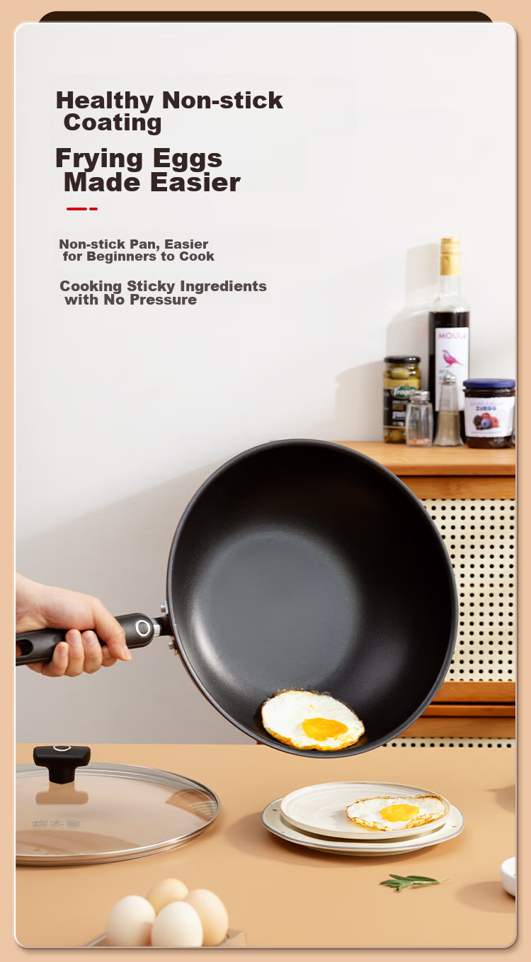 COOKER KING Wok, Easy-To Flat Bottom Non-Stick Pan, Low-Smoke Cooking Pot, 32cm, Compatible with Induction Cookers, Zili Second Generation B50069H 6