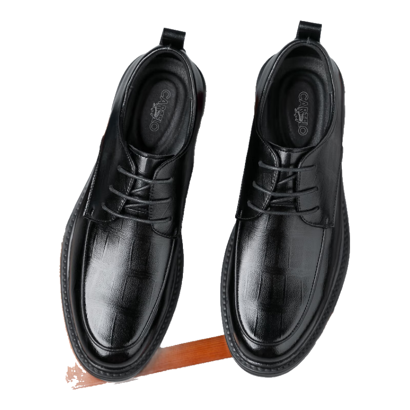 CARTELO Plaid Men's Leather Shoes, Wear-Resistant Soft Cowhide Casual Leather Shoes for Men, Business Round Toe Thick-Soled Men's Shoes 9671 Black 44
