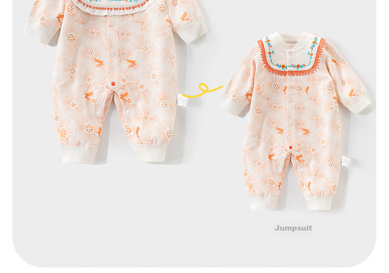 Huanxixiaoxiong Baby Girl Romper, Newborn Spring And Autumn Infant Clothing, Pure Cotton Long-Sleeve Bodysuit for Outdoor Wear And Crawling 4