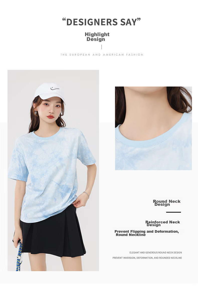 Baleno 100% Pure Cotton Dopamine Tie-Dye Short-Sleeve T-Shirt for Women, Summer 2025 New Women's Clothing, Round Neck Loose Half-Sleeve 6