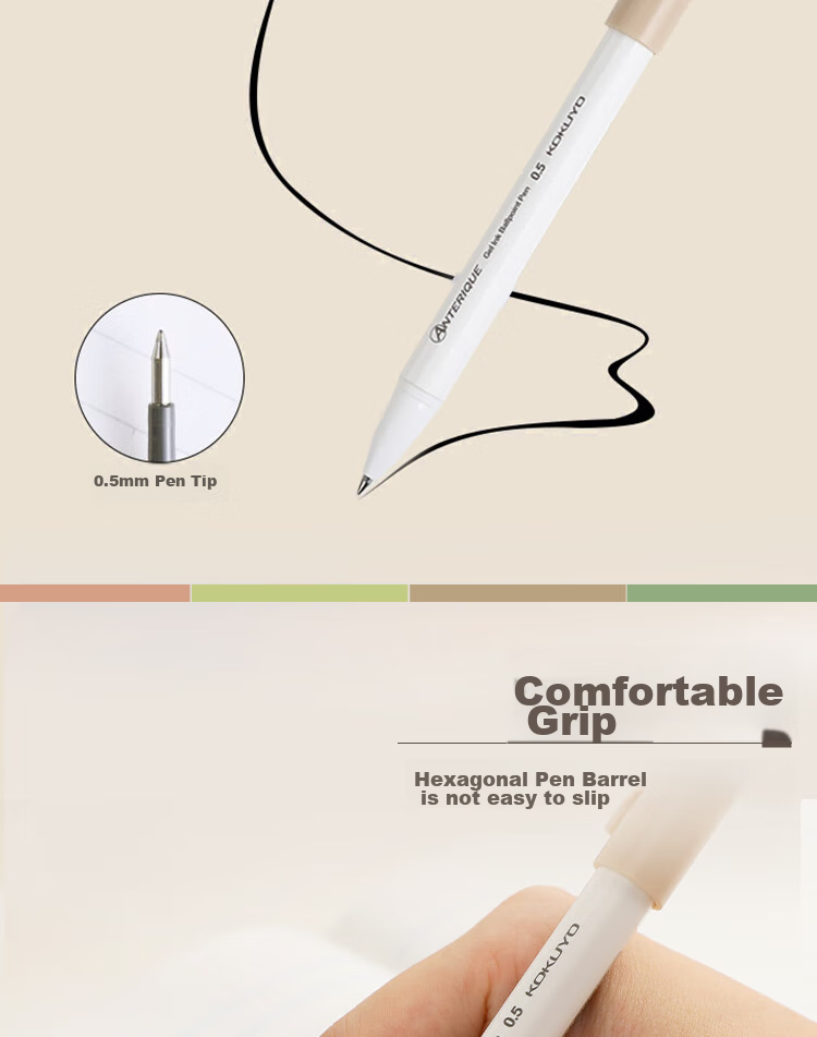KOKUYO Anterique Collaboration Retractable Gel Pen Office Signing Pen 0.5mm Black Ink Light Brown Barrel 1 Piece WSG-PR3035LS 4