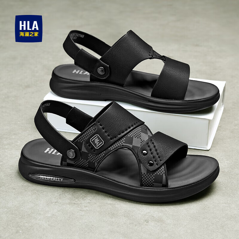 HLA Men's Sandals Comfortable Breathable Beach Shoes Dual-Purpose Slippers T029 Black Size 40