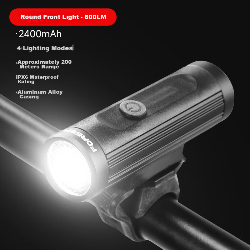 FOREVER Bicycle Front Light, Night Riding High Beam Flashlight, Rechargeable with 800 Lumens, 4 Light Modes, 2400mAh Battery