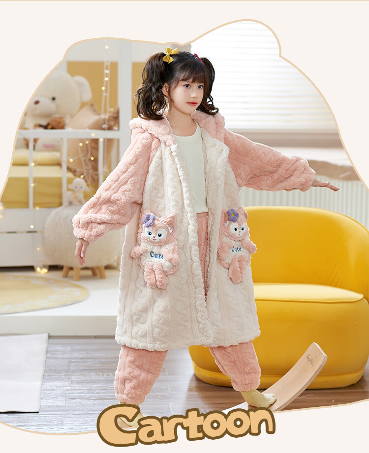 LangSha Baby Girls Coral Fleece Pajamas Autumn Winter 2025 New Children's Bathrobe Winter Stylish Homewear for Little Girls 2