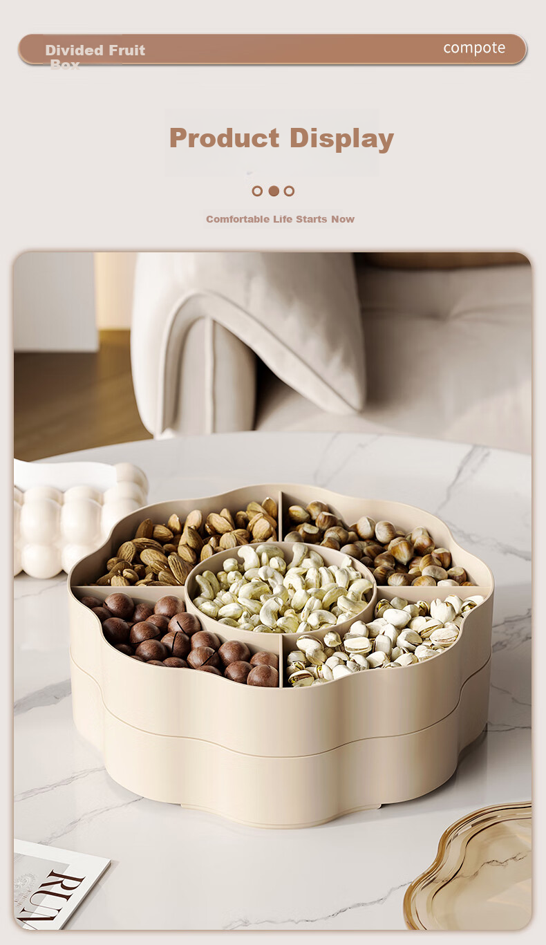 Jinlongxing Candy Box Snack Dried Fruit Plate for Living Room, High-End Feel Nut Fruit Melon Seed Dish, Double-Layer with Lid for Chinese New Year Display 10