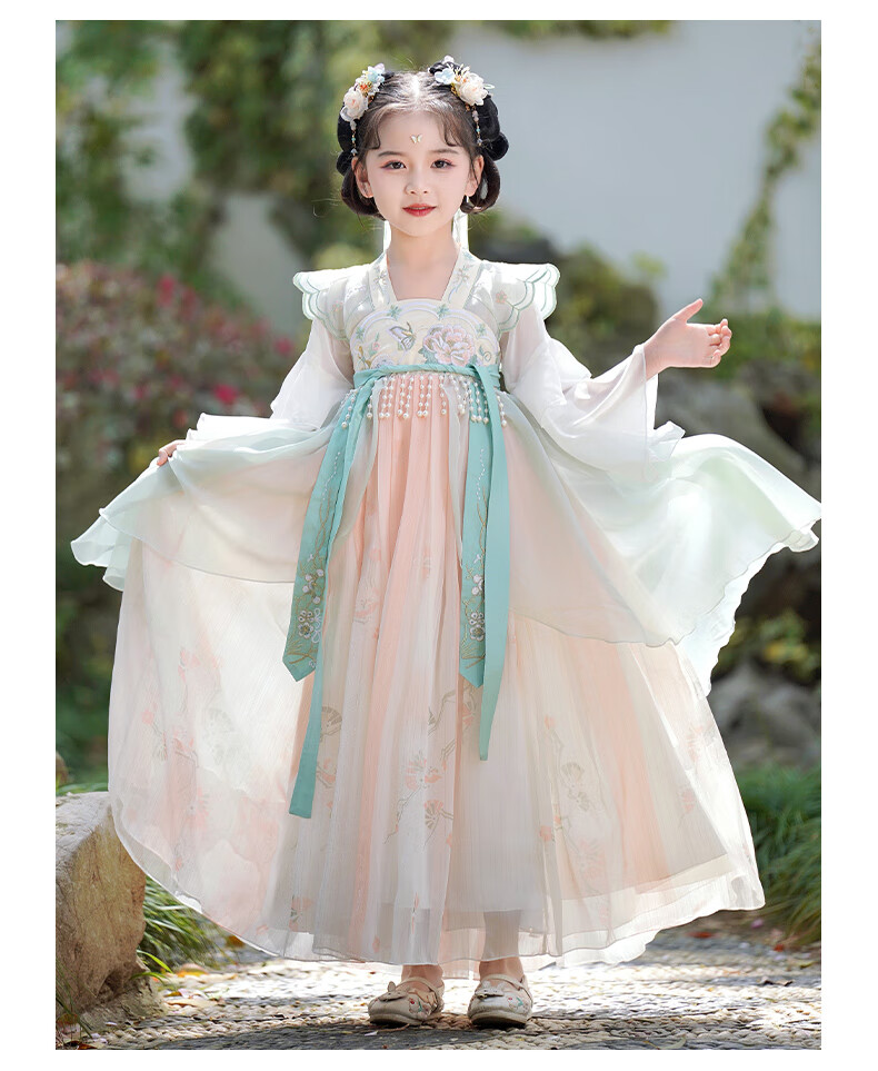 Anneyol Children's Day Hanfu Girls' Chinese-Style Dress, Children's Ancient Style Ru Skirt, Costume Dress, Green, Size 110 7