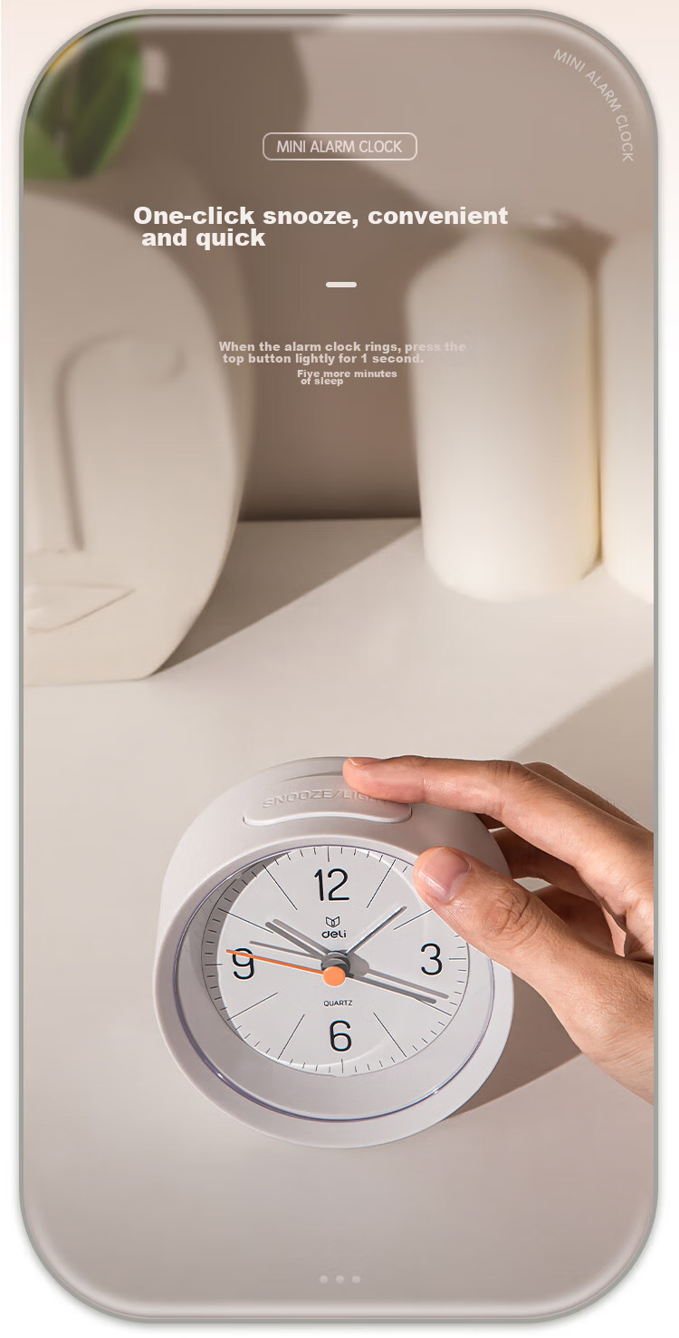 Deli Simple Buzzer Gradual Alarm Clock, Low Noise Student Alarm with Soft Lighting, Family And Office Alarm Clock, White LE300-WH Back-To Gift 7