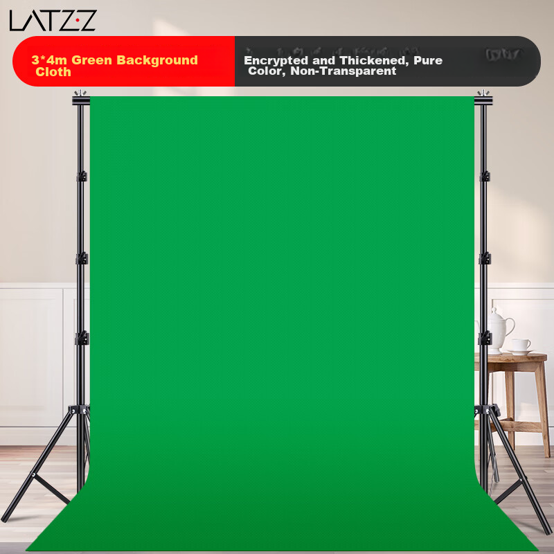 LATZZ 3*4 Meter Professional Live Streaming Green Screen Backdrop Cloth, Chroma Key Cloth, Thickened Solid Green Cloth Background, Photography Cloth, Video Recording Green Screen, Portable Green Cloth