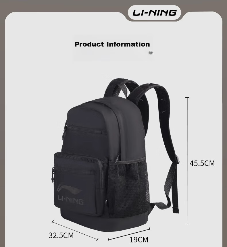 Li-Ning Backpack, Unisex School Bag with Large Capacity, for Middle And High School Students, College Students, Men's Laptop Sports Travel Bag 25