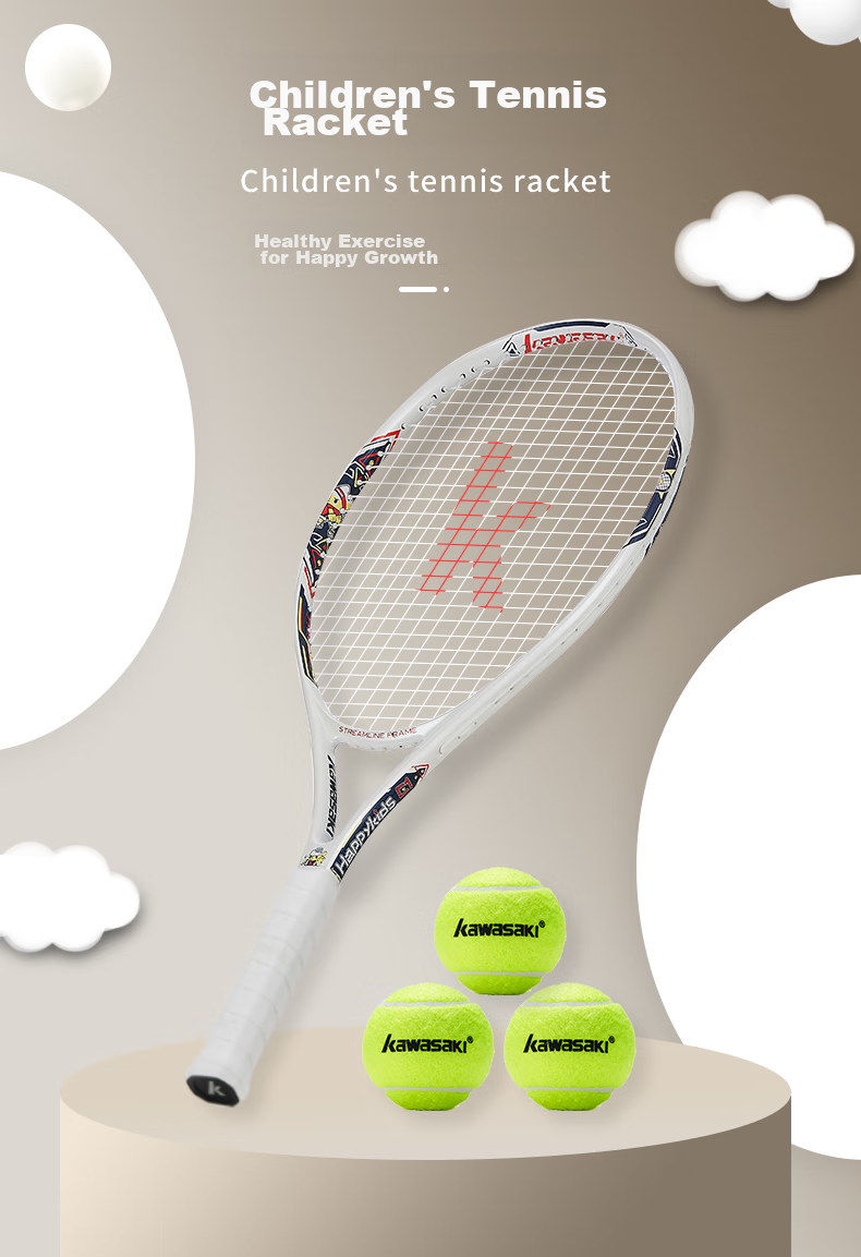 KAWASAKI Children's Tennis Racket, Youth Beginner Carbon Fiber Tennis Racket, Single Racket C3 (Pre-Strung), Blue, for Ages 5-7, 21 Inches 1