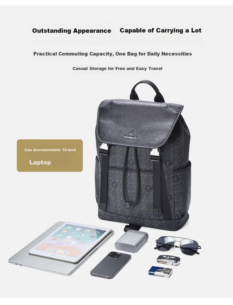 Hush Puppies Men's Backpack, Printed Simple Business Style, Large Capacity 15.6-Inch Laptop Bag, Birthday Gift 4