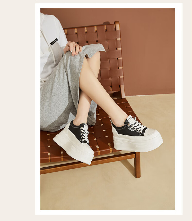 DAPHNE Thick-Soled Height-Increasing Casual Shoes for Women, Classic Sneakers, Height-Increasing Slimming White Shoes for Petite Women, White, Size 35 8