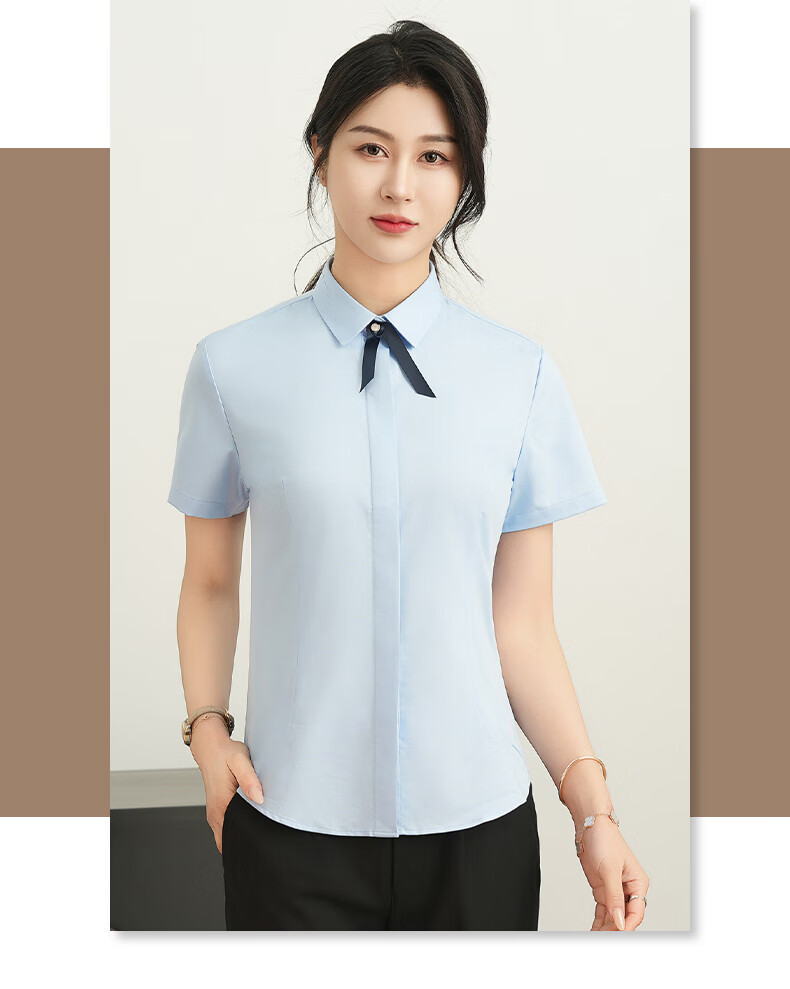 ROMON Cotton Short-Sleeve Shirt for Women, Business Casual Professional Formal Wear, Slim Fit Work Uniform Commuter White Blouse Women's Clothing 2