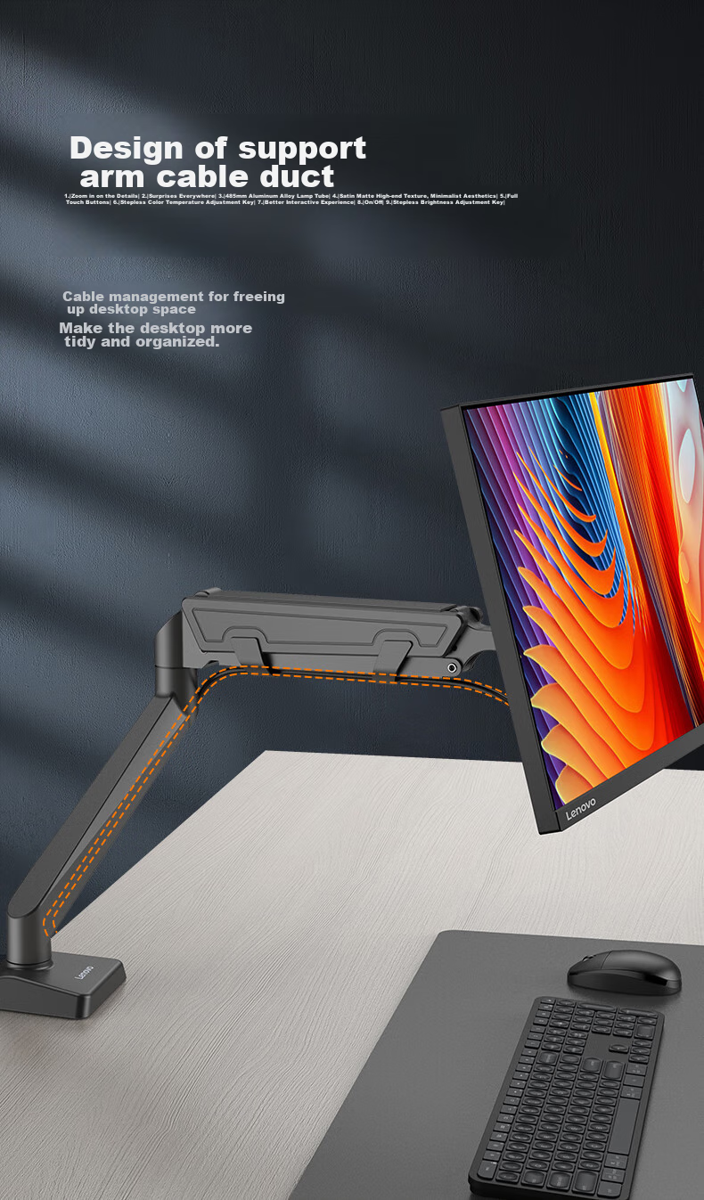 Lenovo Monitor Arm Mechanical Arm Computer Stand Display Screen Bracket Height Adjustable Desk Clamp Rotating Stand 22-40 Inch AD-120 11