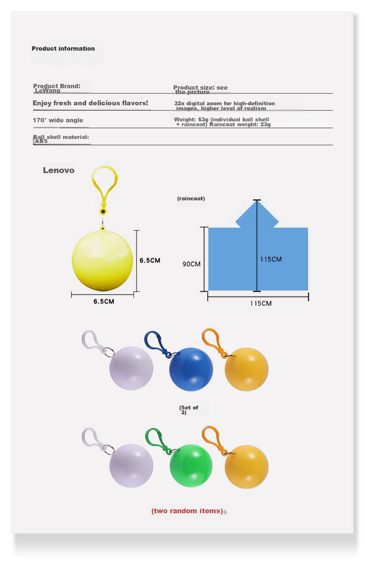 Lewang Outdoor Camping Raincoat, Pack of 3, Portable Outdoor Raincoat Ball, Disposable Raincoat with Keychain, Emergency Raincoat 2
