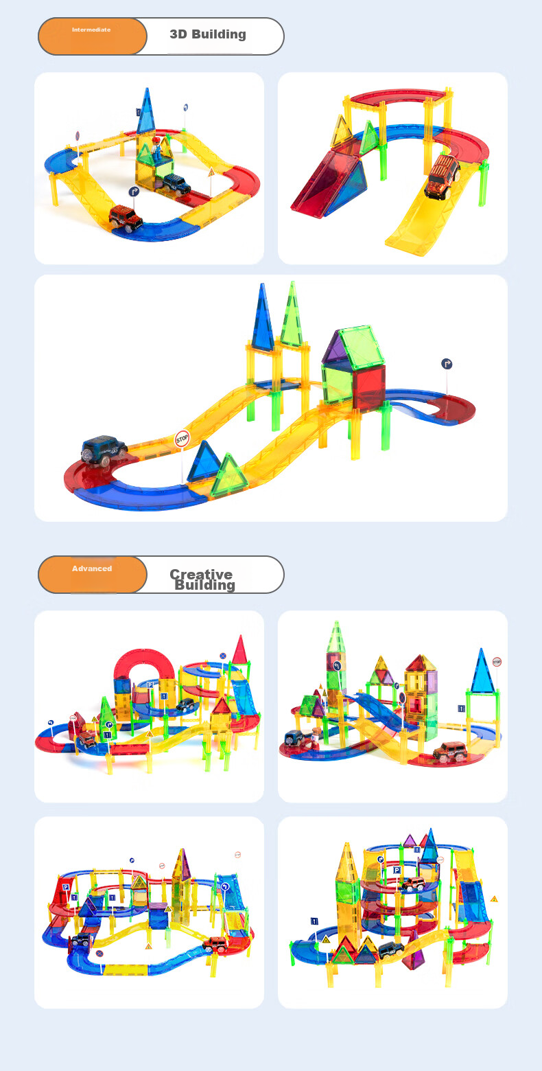 MAGPLAYER Children's Toy, Colorful Window Magnetic Tiles, Magnetic Building Blocks, Traffic Track Car Toys, Gift for Boys Aged 3-6, 82 Pieces 16