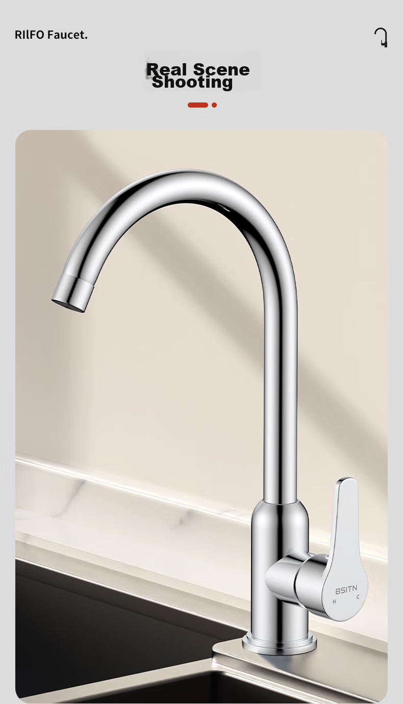 BSITN Brass Kitchen Wall-Mounted Single Cold Faucet Swivel Quick-Open Faucet B2135 11