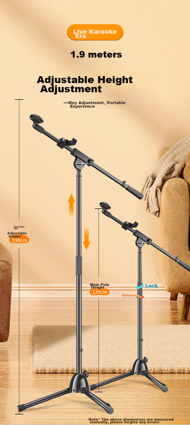 NINTAUS HY-106 Microphone Stand, Floor-Standing Live Streaming Steel Tube Body, Telescopic Tripod, Recording Stage Stand, Single Pole with U-Shaped Clamp, Butterfly Clamp, And Flat Clamp 9