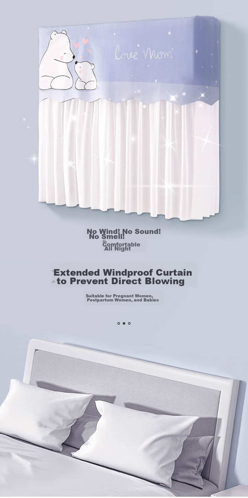 Keruier Air Conditioner Dust Cover, 1.5 HP Universal Dust Shield, Anti-Direct Blowing Wind Deflector, Windproof Curtain, No Need to Remove When Operating 1