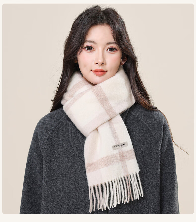TUCANO Pure Wool Women's Winter Plaid Scarf Warm Shawl Neck Warmer Gift for Girls and Moms New Year Birthday 21