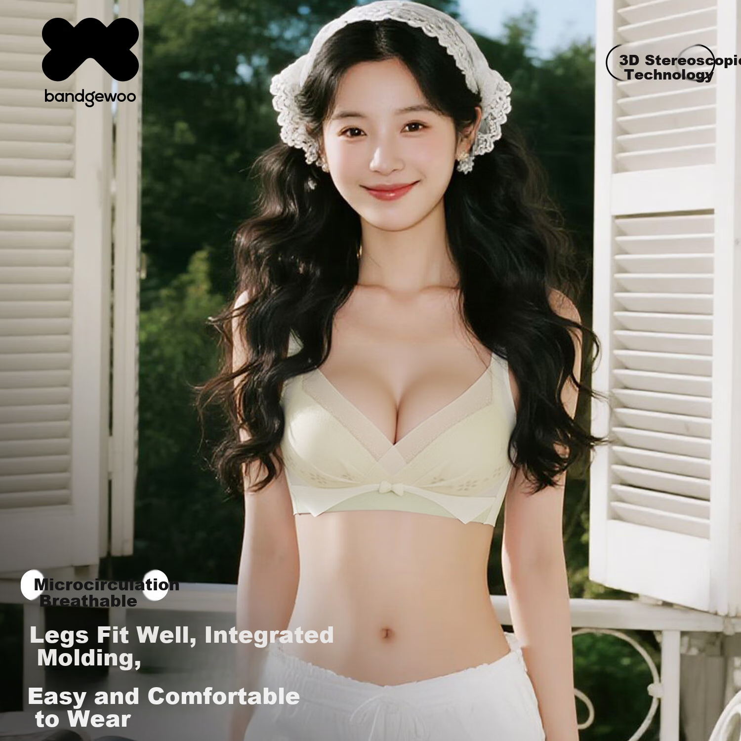 Бюстгальтер Bandgewoo Push-Up Bra для женщин, кружевной, бесшовный, беспроводной, тонкий, дышащий, противоскользящий, Push-Up