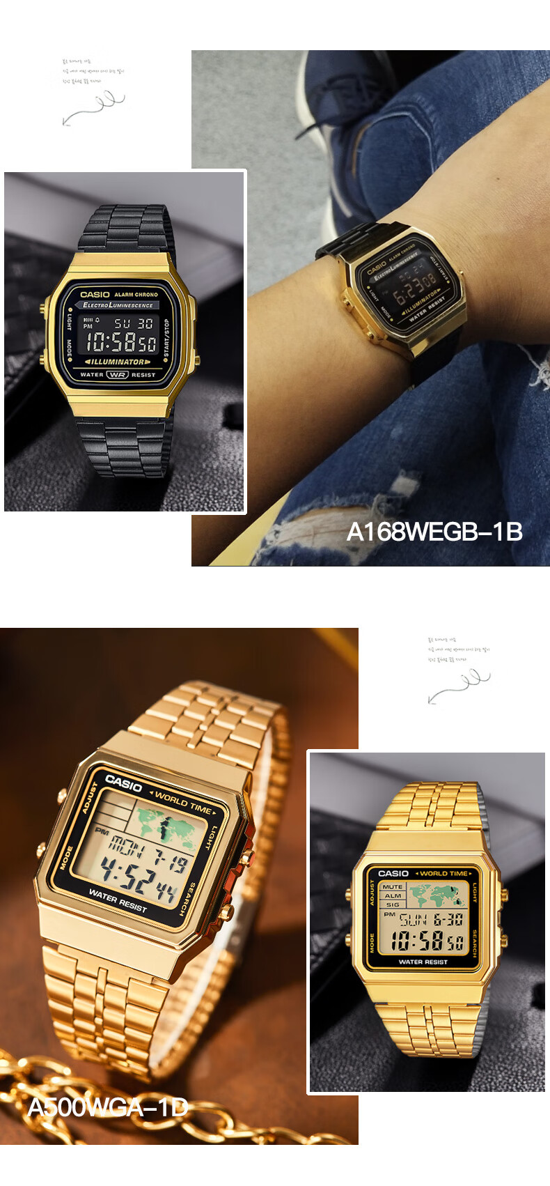 CASIO Men's Watch, Small Gold Watch, Small Square Couple Sports Student Electronic Watch for Men And Women, Gift A159W-N1D 24