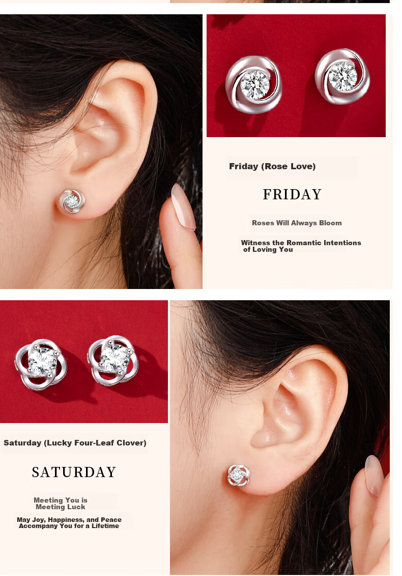 MOLADY Weekly Silver Stud Earrings for Women, Rose Gift Box Set Jewelry, Anniversary Birthday Gift for Girlfriend Or Wife 4