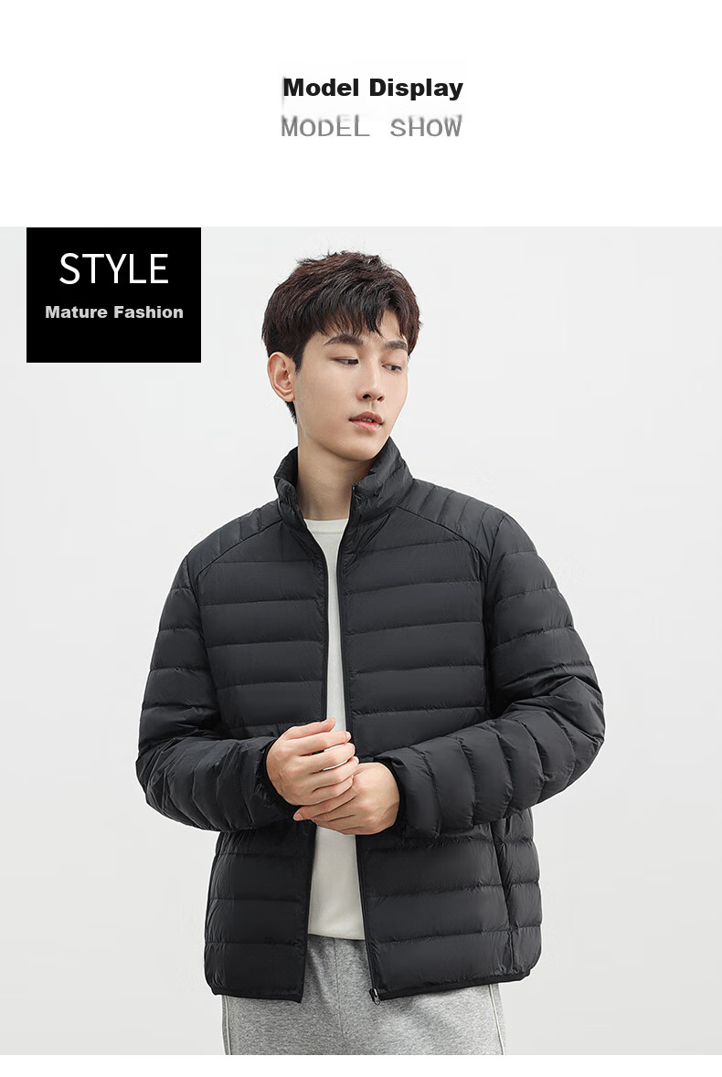 YAYA Men's Short Ribbed down Jacket with Stand Collar, Solid Color, Warm Duck down, Versatile Fashionable Couple's Lightweight down Coat 11