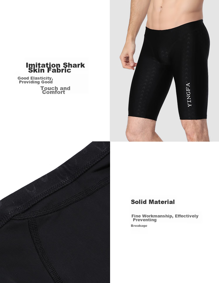YINGFA Racing Swim Trunks for Men, FINA Certified International Swimming Federation Competition Training Shark Skin Imitation Swim Shorts, Black 11