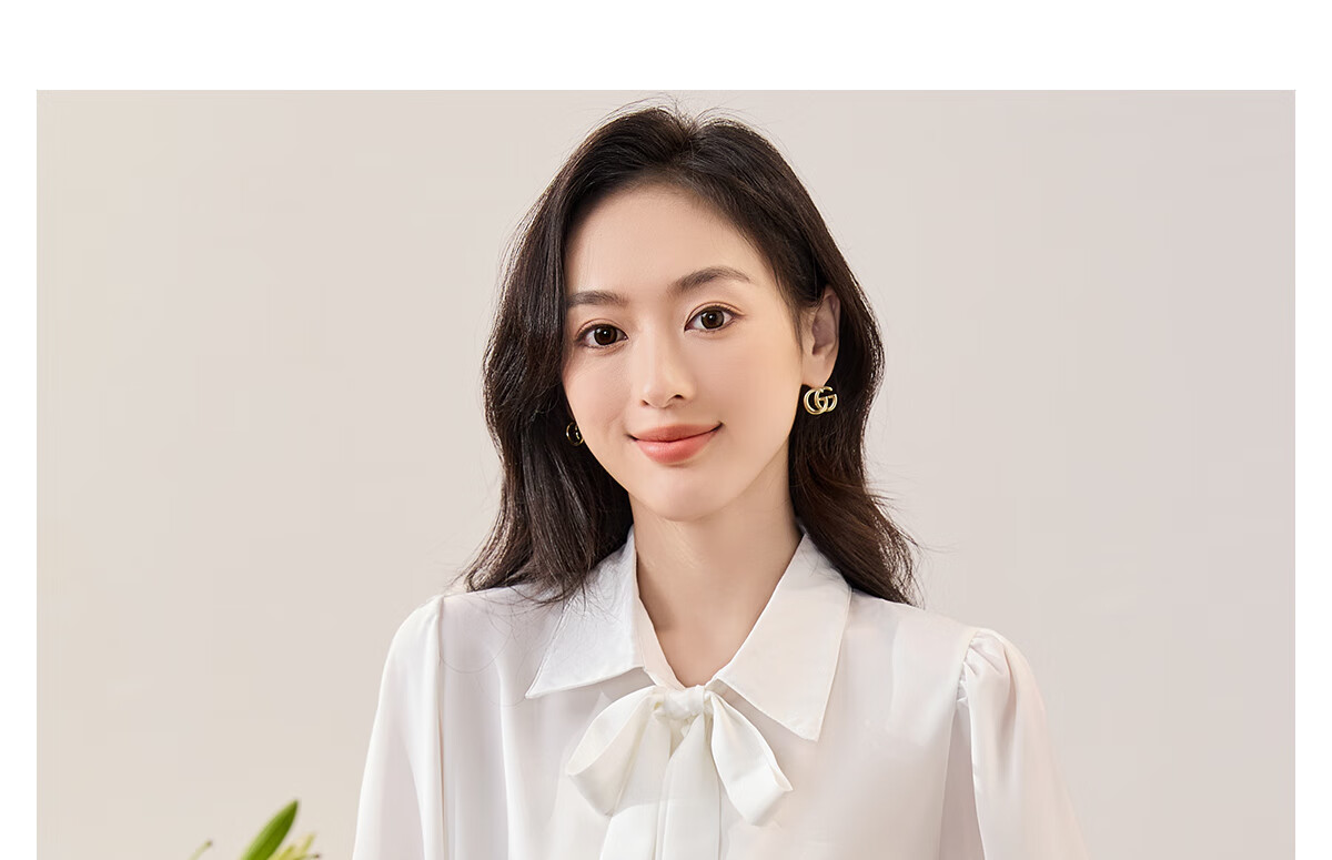 Chushen Long-Sleeve Shirt for Women, Elegant Lapel Design with Bow Tie, Casual White Blouse S13KC2990 Size M 18