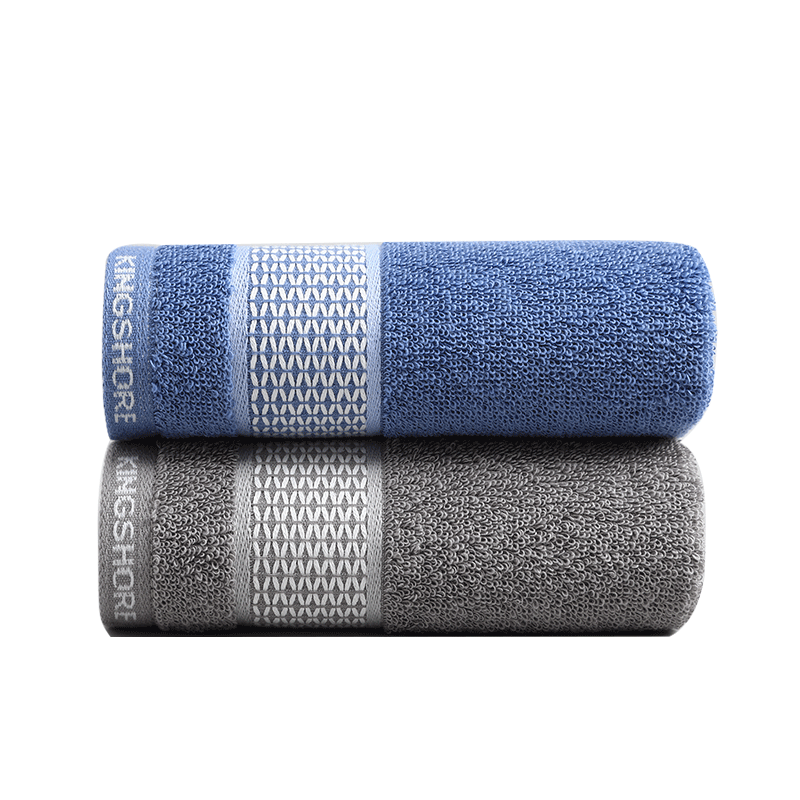 KING SHORE Pure Cotton Towel, Antibacterial Towel, All-Cotton Men's Bath Face Sports Towel, Blue + Gray, 2 Pieces