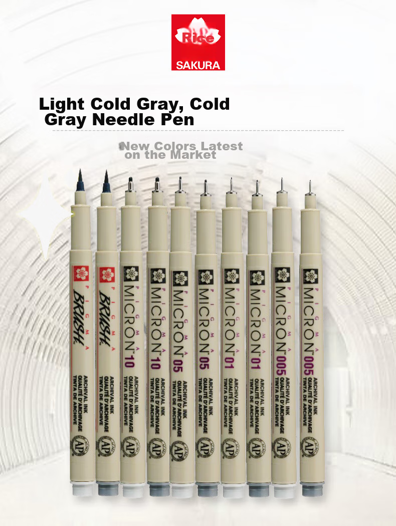 SAKURA PIGMA PIGMA Needle-Tip Pen, Waterproof Line Drawing Pen, Imported from Japan for Sketching, Manga, Student Design And Anime, Gray Outlining Pen, No. 01 0.25mm Cool Gray 1