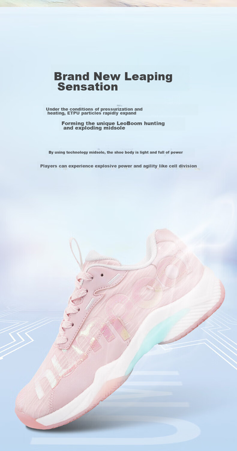 KUMPOO Glass Badminton Shoes, Non-Slip, Wear-Resistant, Shock-Absorbing, Xunfeng Men's And Women's Sports Training Shoes, Light Pink, 39D72Pro 2