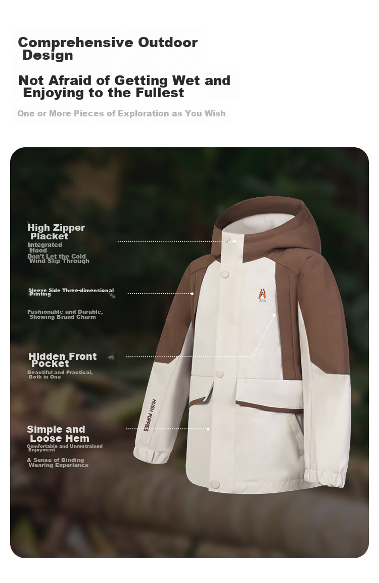 Hush Puppies Children's Triple-Protection Jacket, Spring And Autumn Outdoor Hooded Windbreaker for Boys And Girls, Polar Gray, Size 140 5