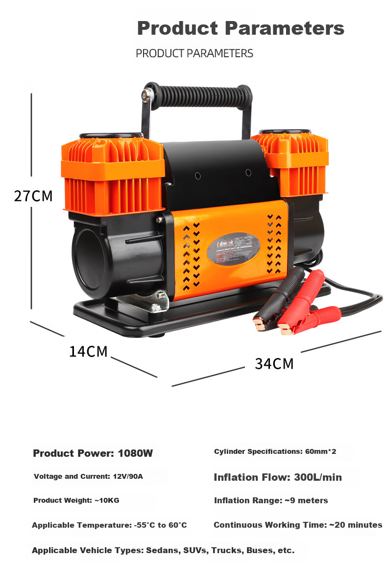Kulaipu High-Power Dual-Cylinder Air Pump, Tire Inflator for Trucks And Off-Road Vehicles (Dual 60-Cylinder with Dial Gauge) 9