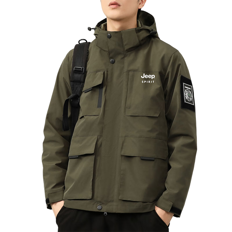 JEEP SPIRIT Men's Three-In Jacket, Autumn And Winter Casual Loose-Fitting Hooded Workwear Coat for Me